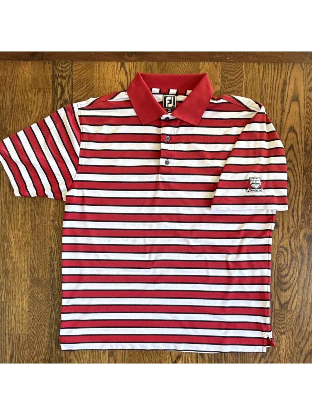 FootJoy Men's Polo Shirt L Red/White/Black Striped Athletic Fit